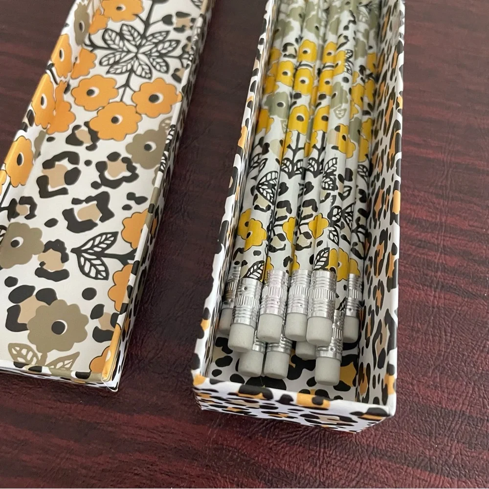 NEW Decorative 10 Pencils Set School Office Work Yellow Paisley